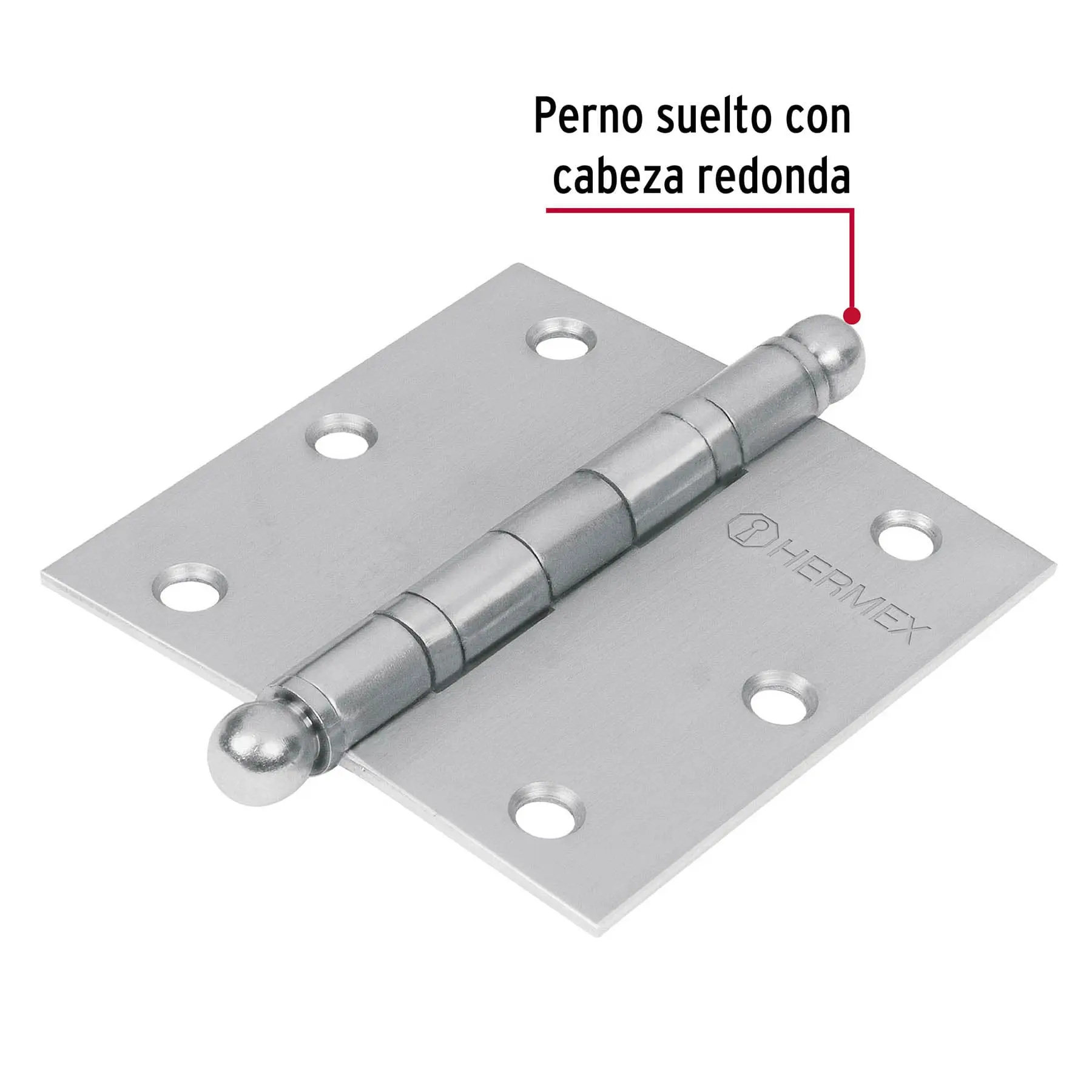 Bisagra cuadrada 3-1/2', acero inox, cabeza redonda, HERMEX