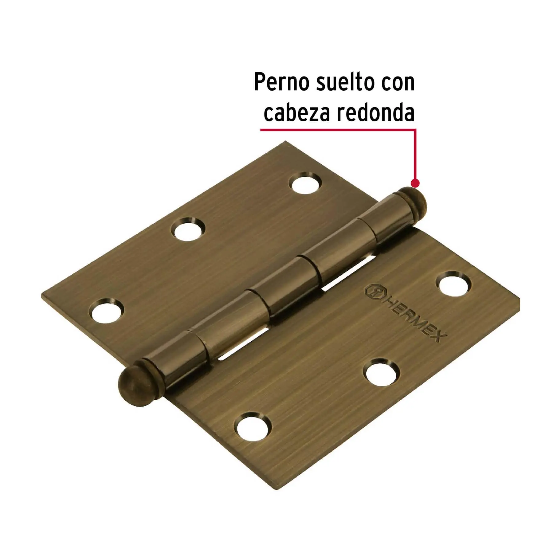 Bisagra cuadrada 3-1/2', latón antiguo, cabeza redonda