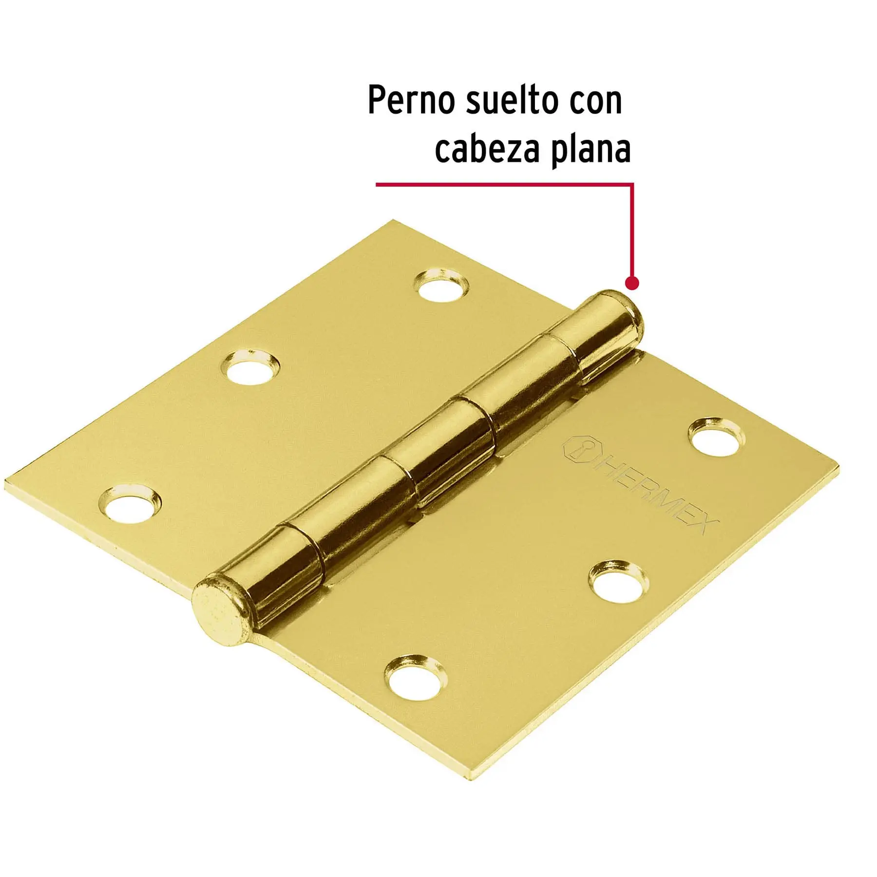 Bisagra cuadrada 3-1/2', acero latonado, cabeza plana HERMEX