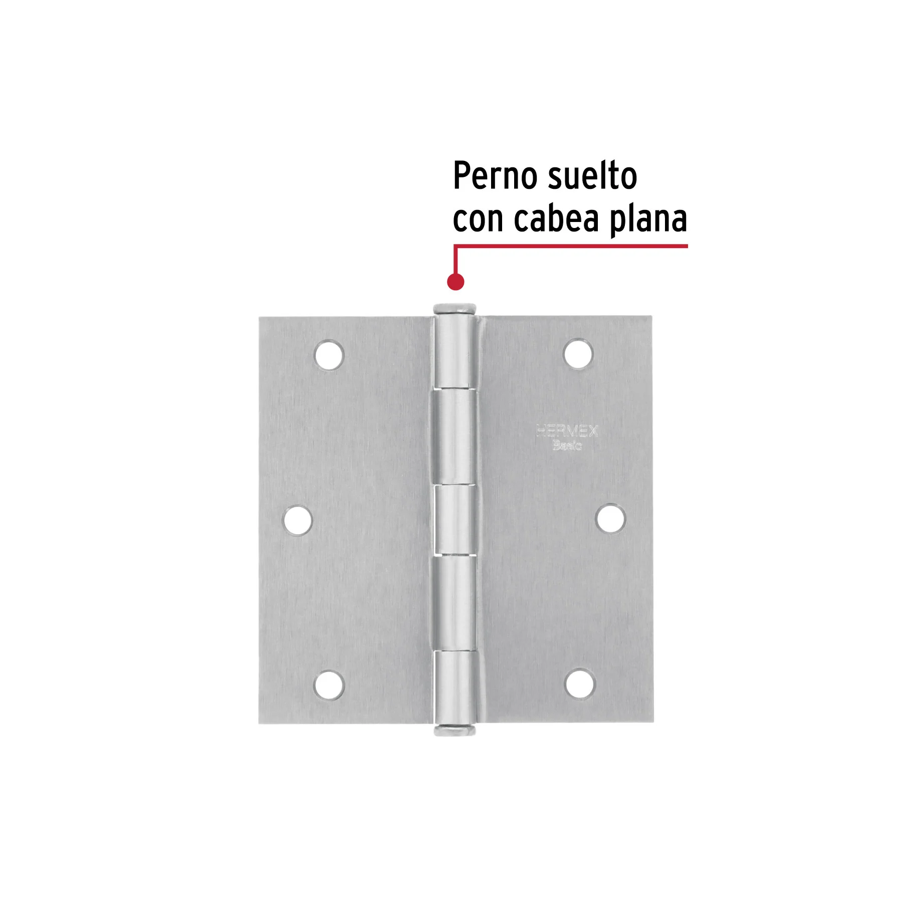 Bisagra cuadrada 3-1/2', acero satinado, cabeza plana, BASIC