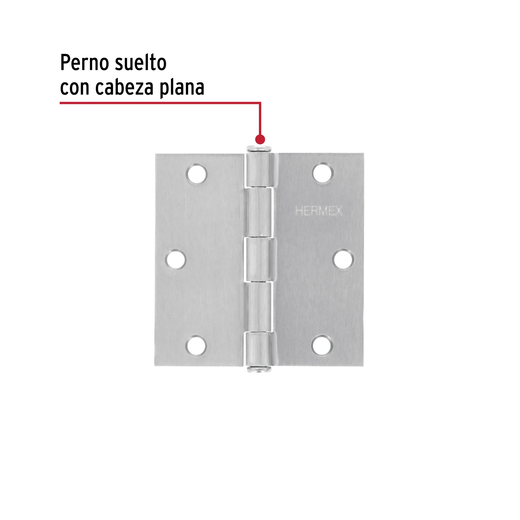 Bisagra cuadrada 3-1/2', acero satinado, cabeza plana HERMEX