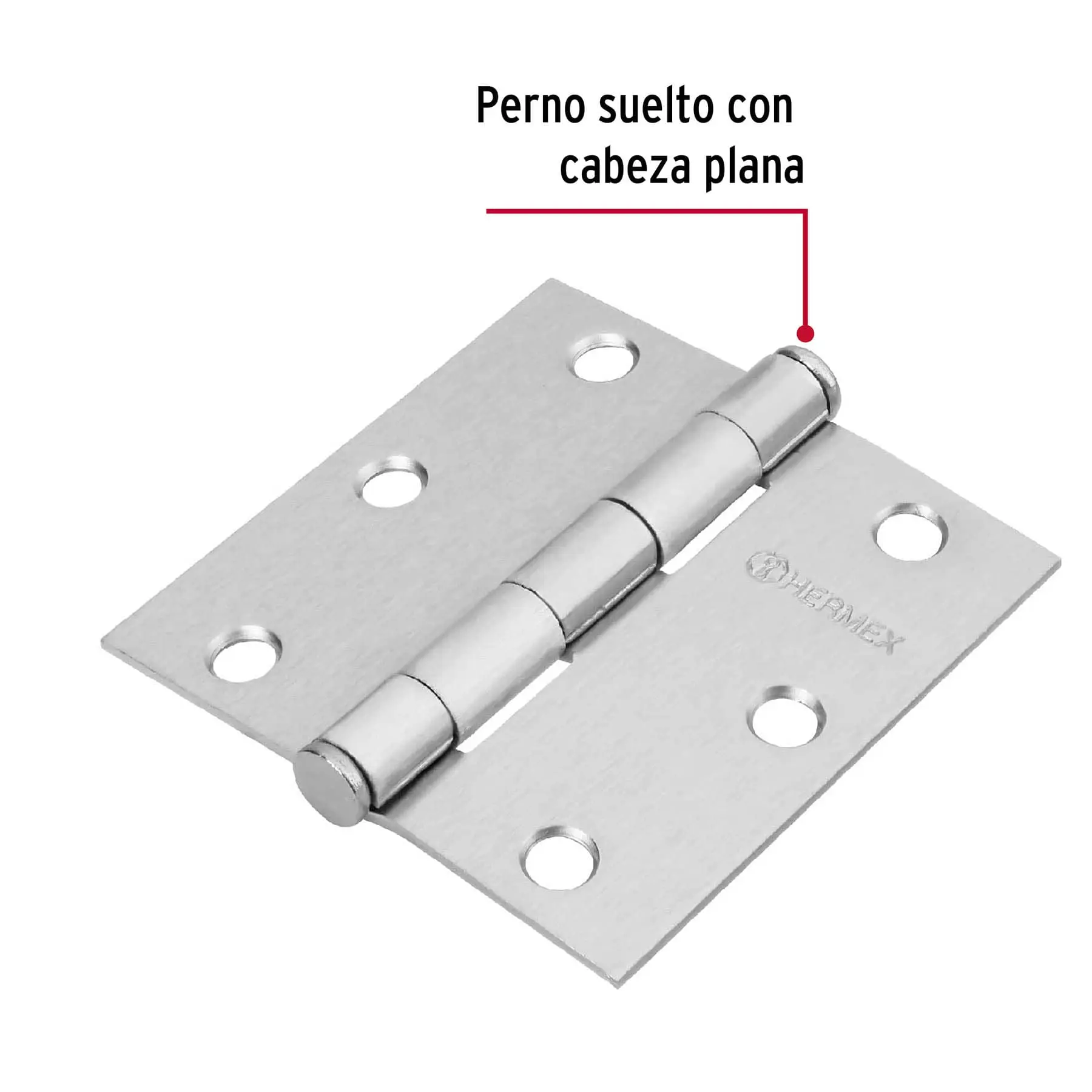 Bisagra cuadrada 3', acero satinado, cabeza plana, HERMEX