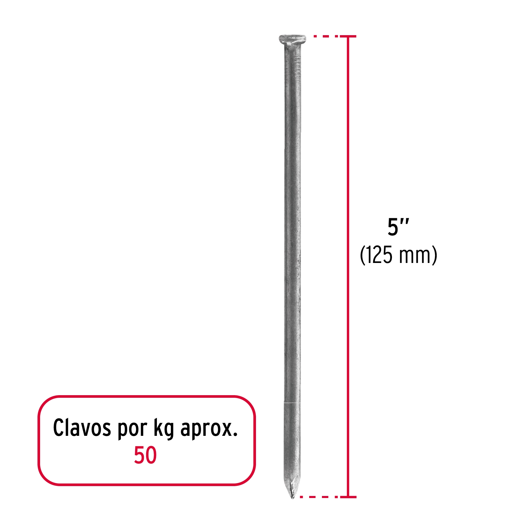 Bolsa con 1 kg de clavo estándar 5' con cabeza, FIERO
