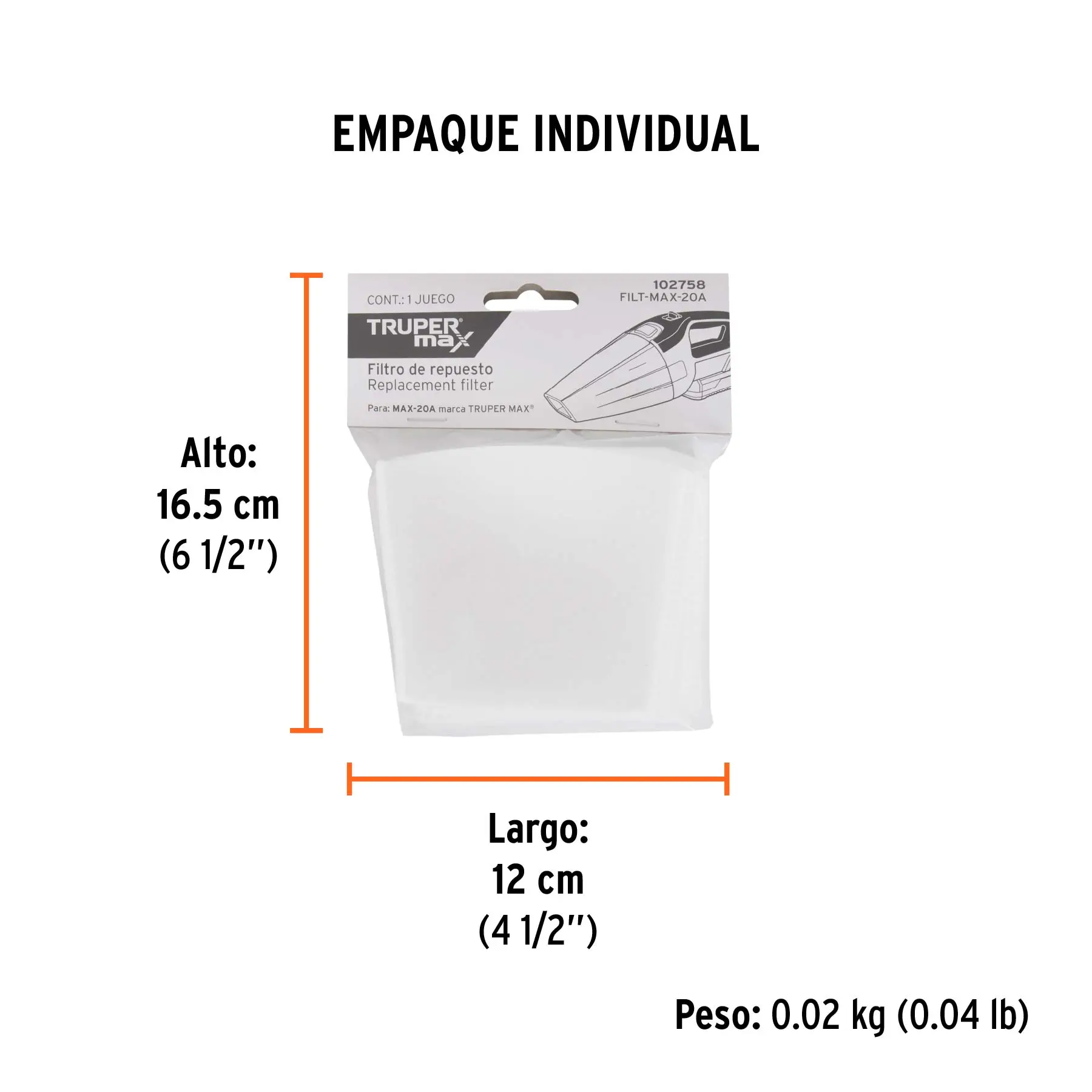 Bolsa con 5 filtros de tela para aspiradora MAX-20A