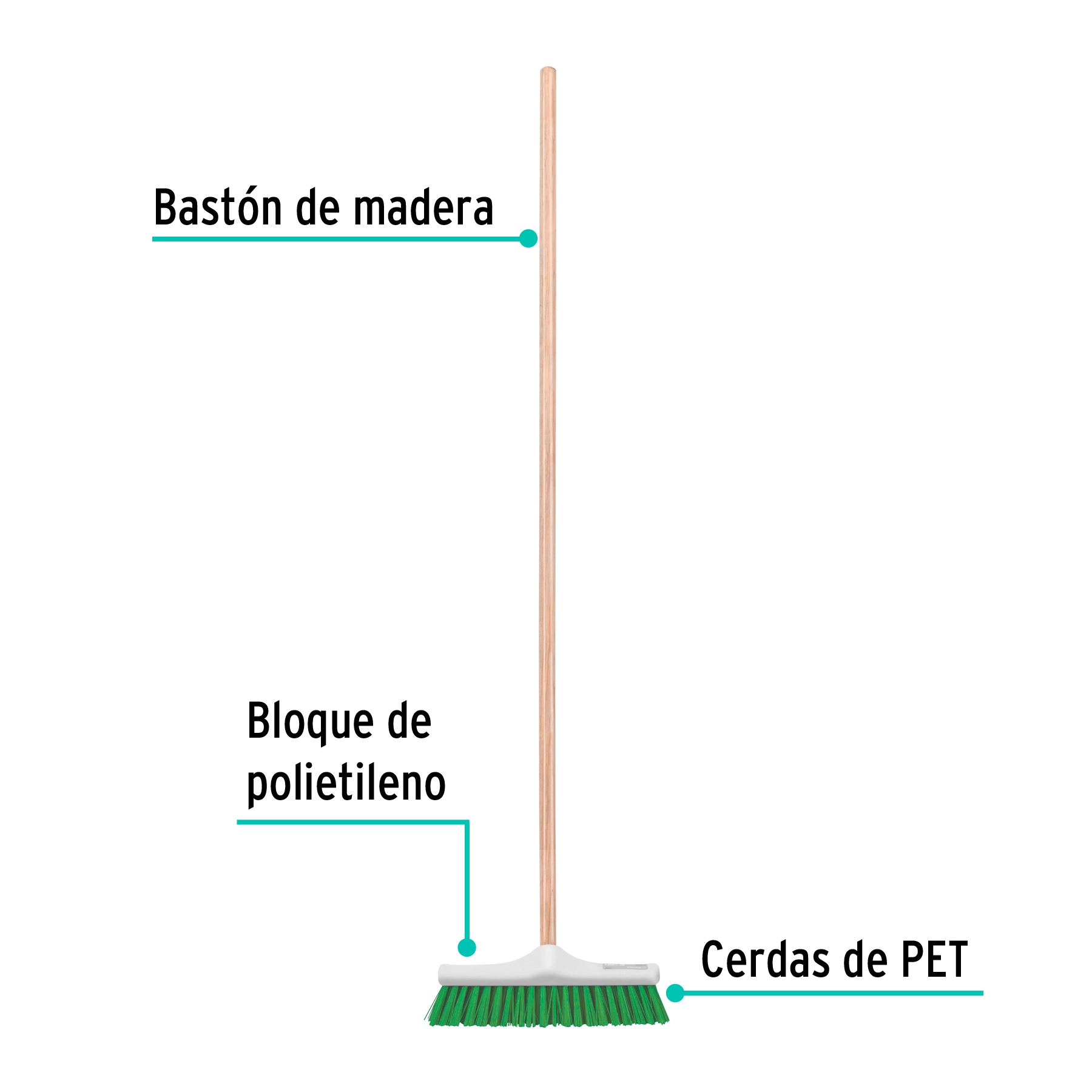 Cepillo para barrer cerda rígida de 30 cm, bastón de madera
