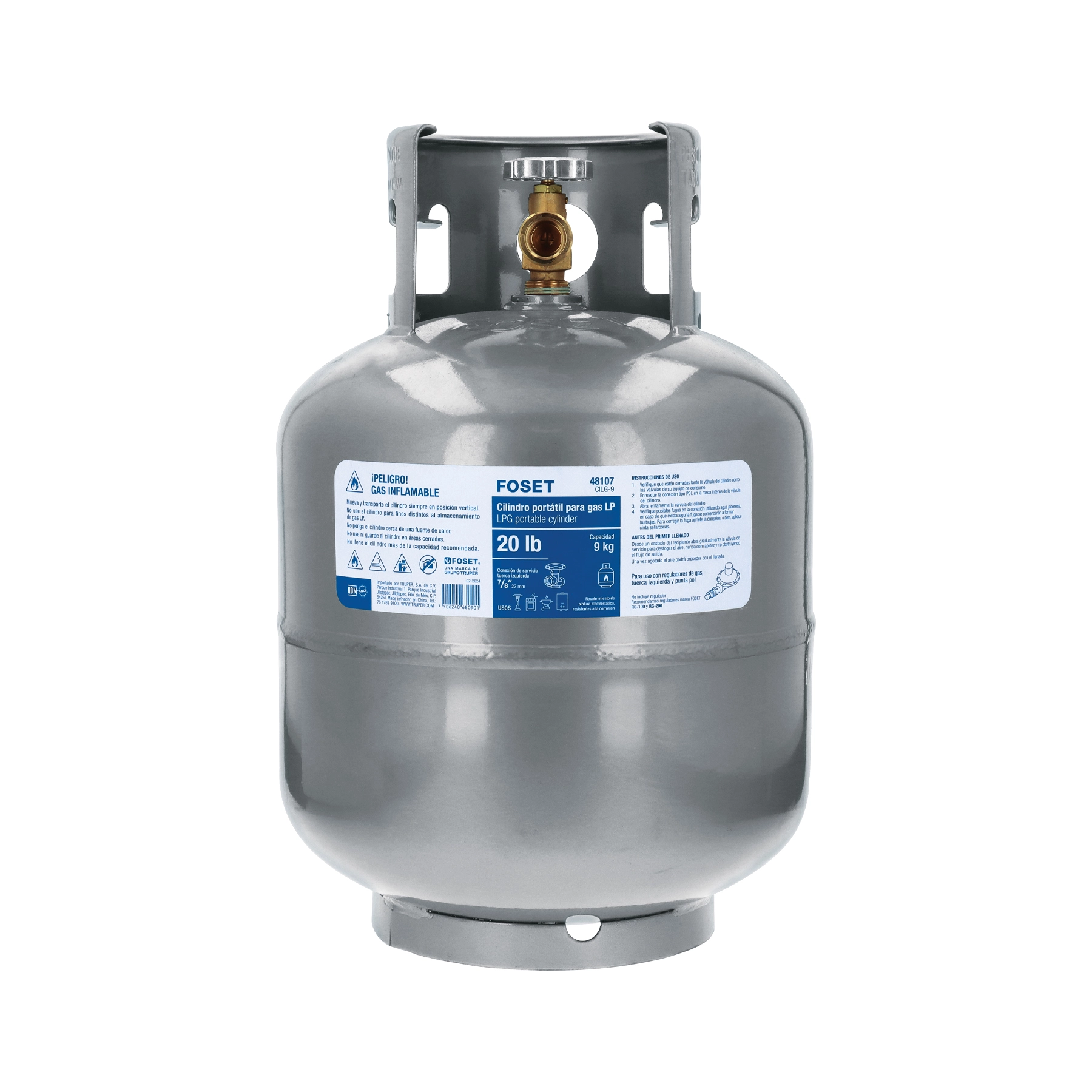 Cilindro portátil para gas LP, 20lb (9kg) FOSET
