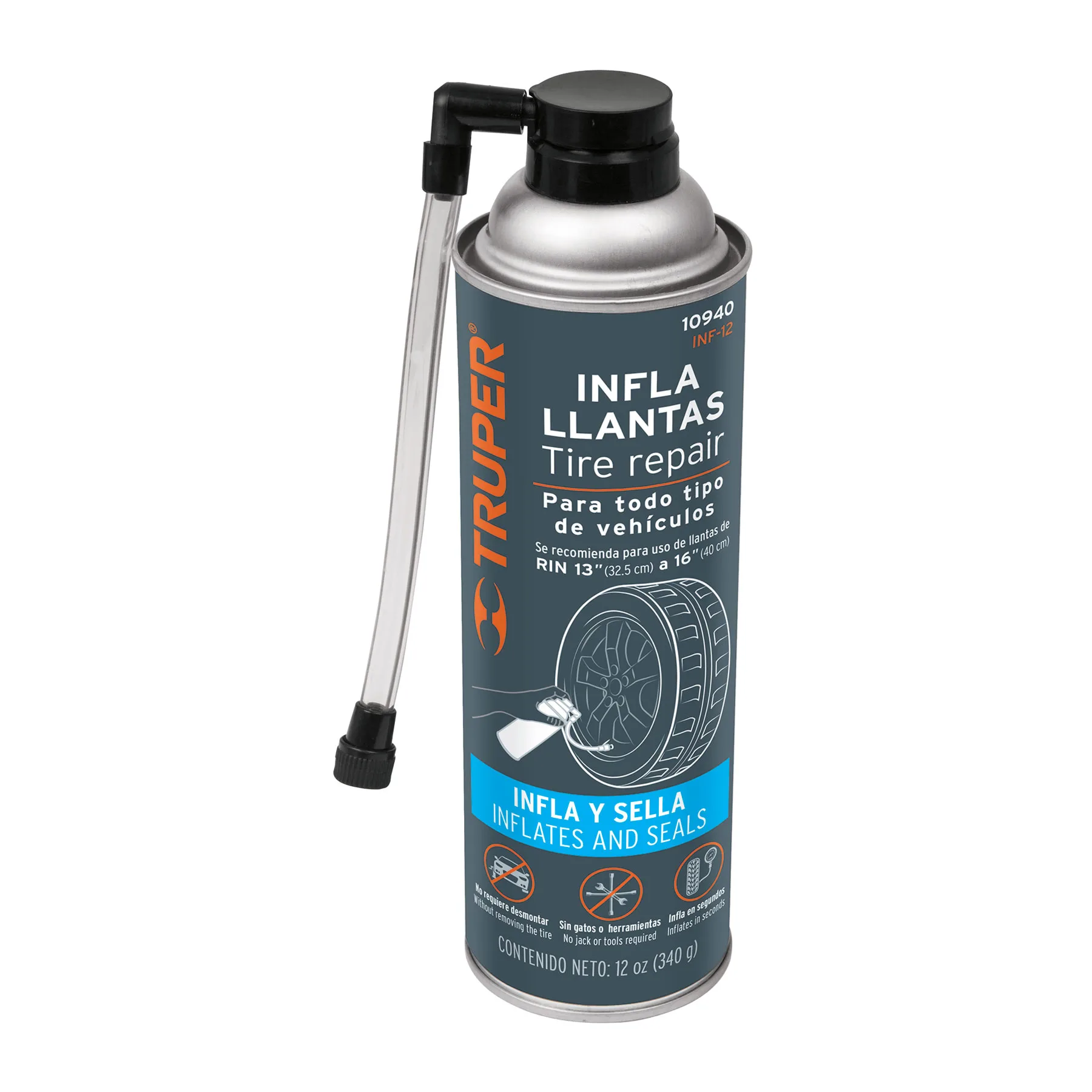Inflallantas con sellador, 12 oz (340 g), TRUPER