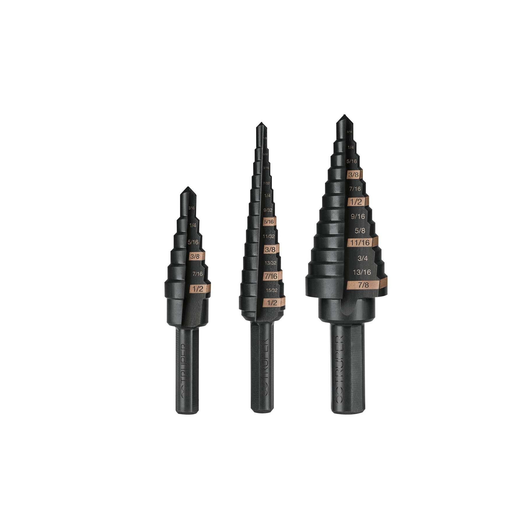 Juego de 3 brocas escalonadas de óxido negro, TRUPER