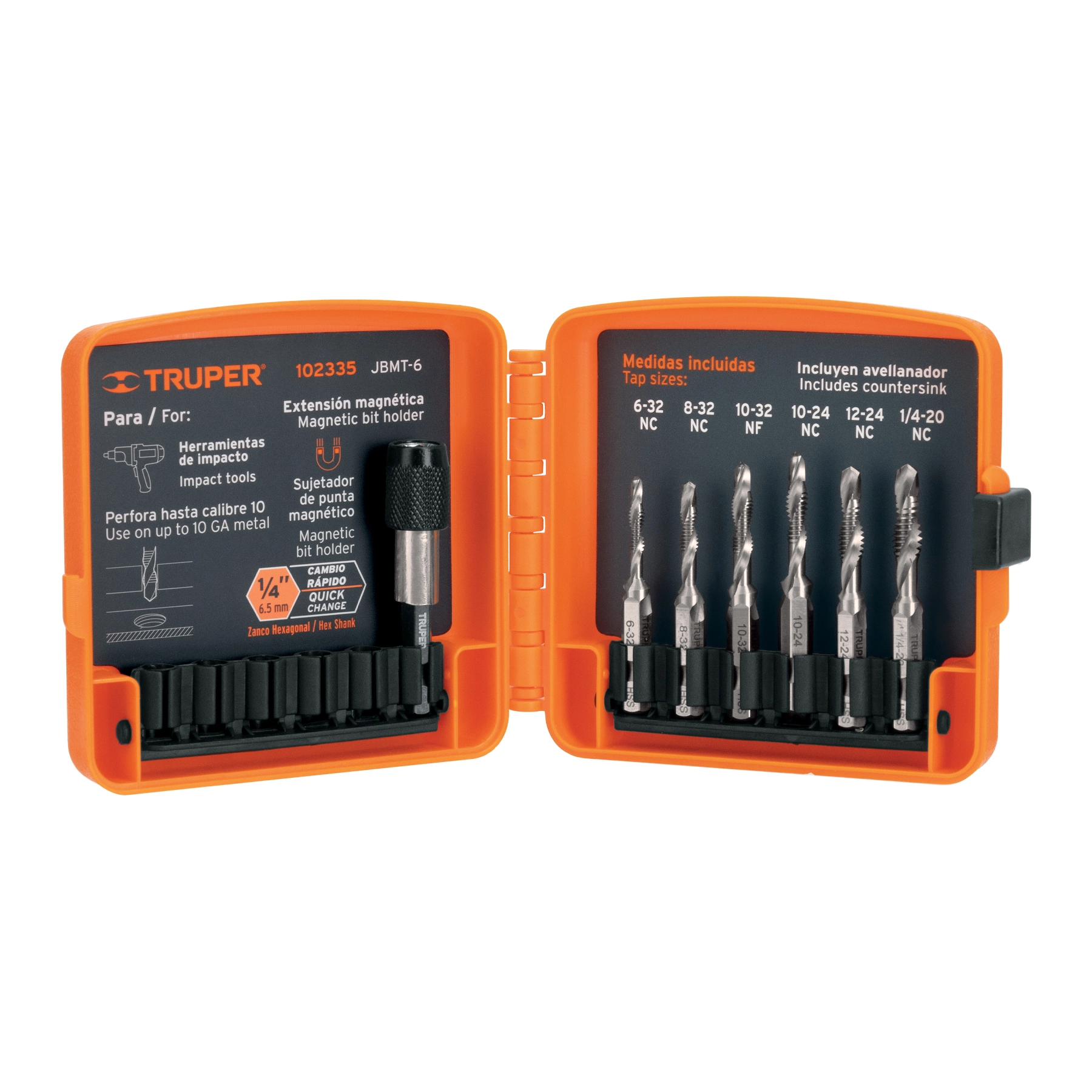 Juego de 6 brocas HSS con machuelo para metal, TRUPER