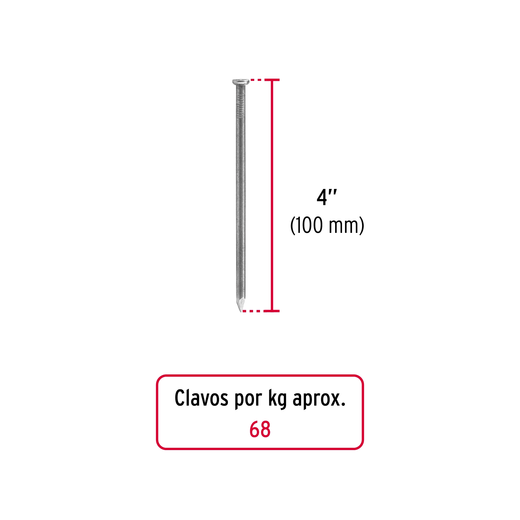 Kilo de clavo estándar 4' con cabeza en caja de 25 kg, FIERO