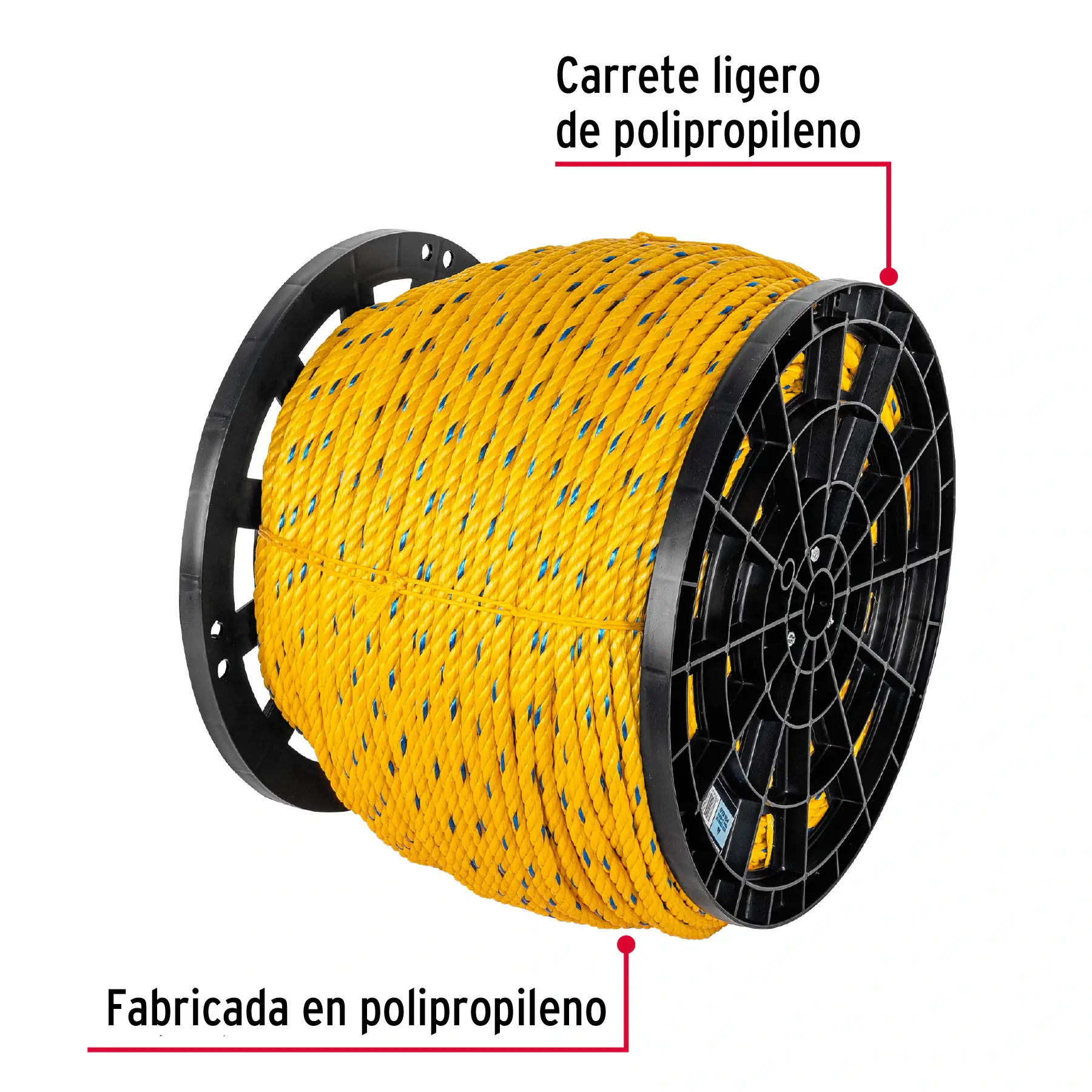 Kilo de cuerda amarilla de polipropileno 11mm, carrete 20kg