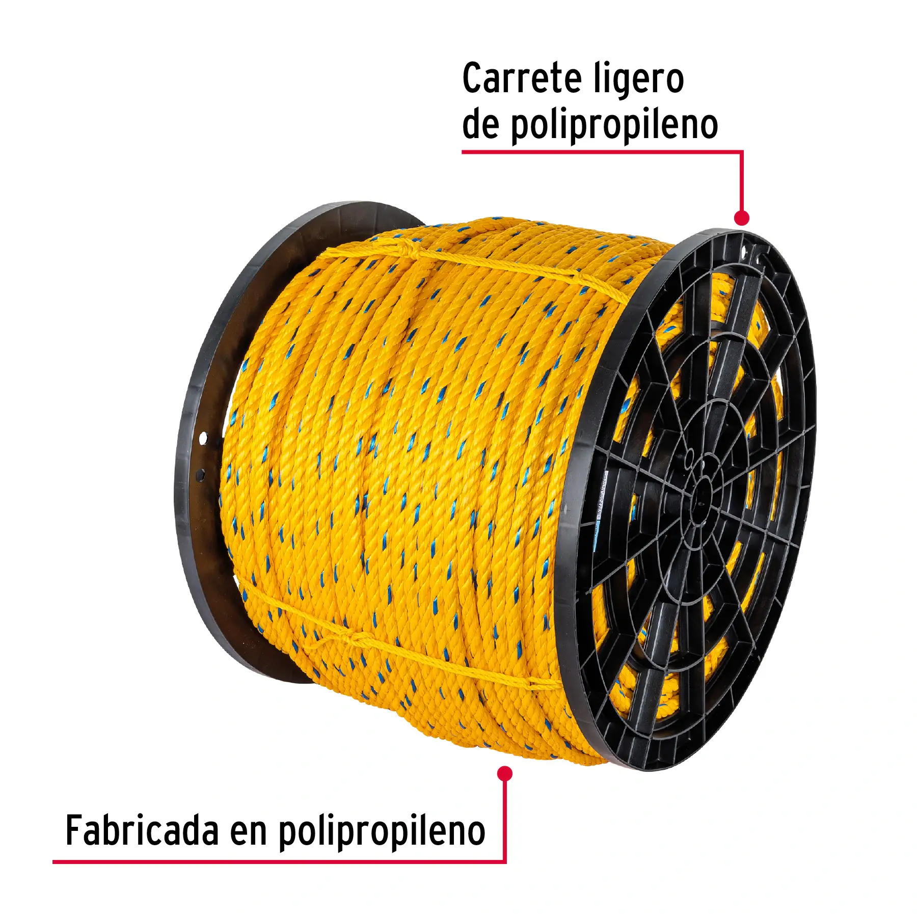 Kilo de cuerda amarilla de polipropileno 13mm, carrete 30kg