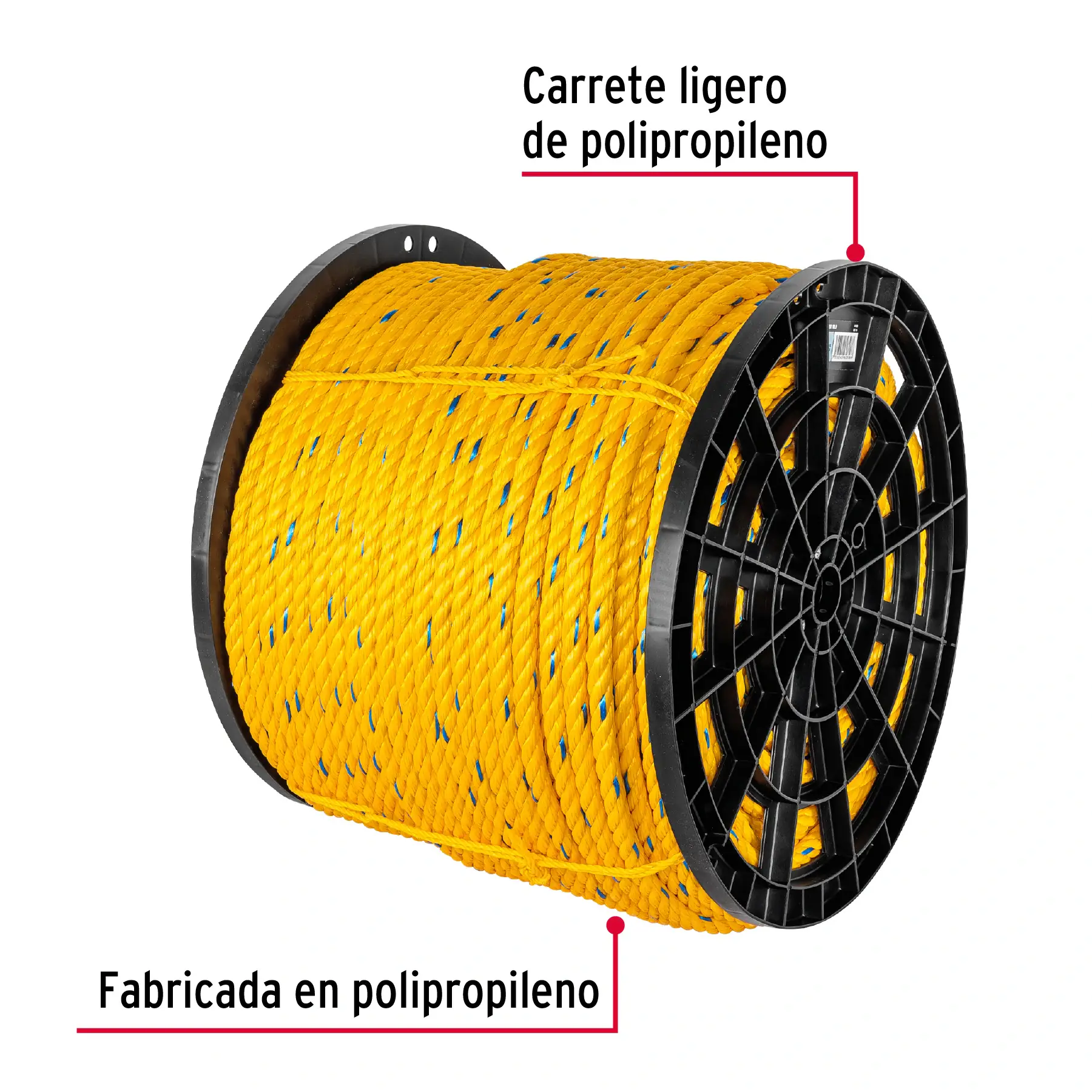 Kilo de cuerda amarilla de polipropileno 16mm, carrete 30kg