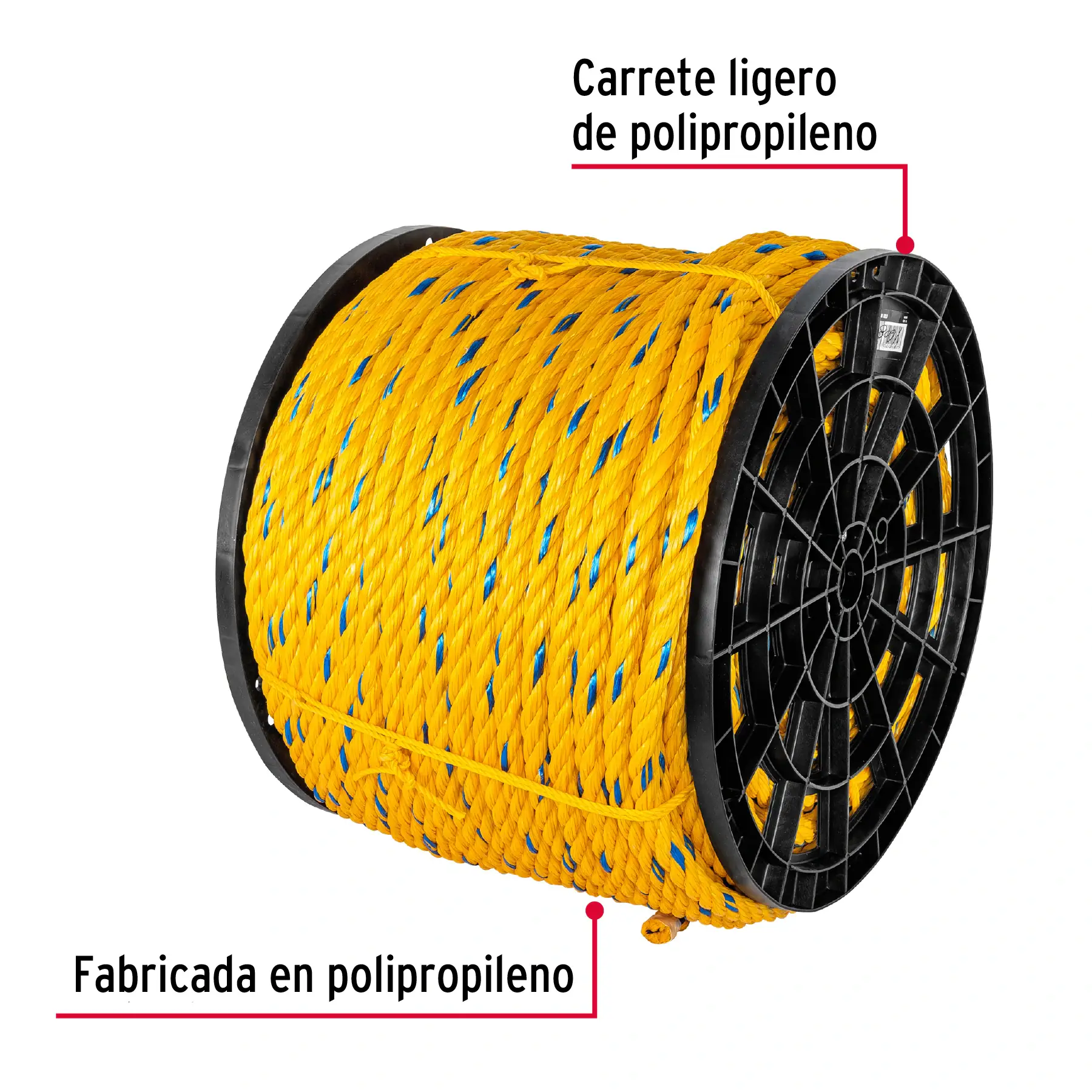 Kilo de cuerda amarilla de polipropileno 19mm, carrete 30kg