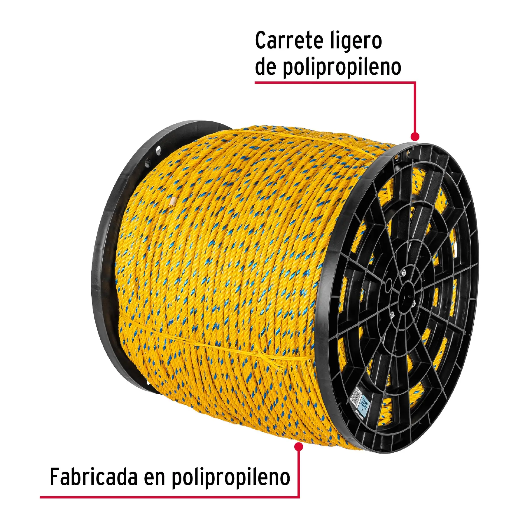 Kilo de cuerda amarilla de polipropileno 6mm, carrete 20kg