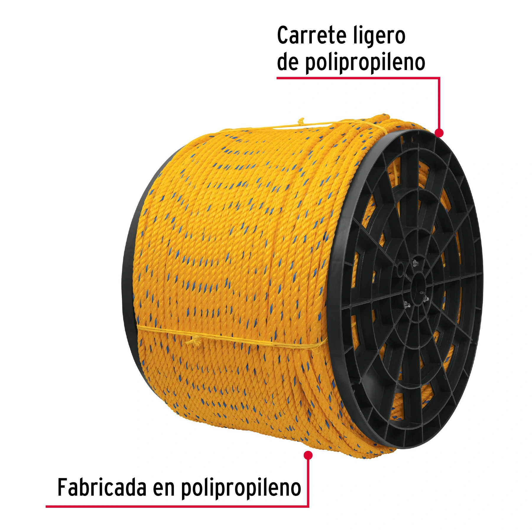 Kilo de cuerda amarilla de polipropileno 8mm, carrete 20kg