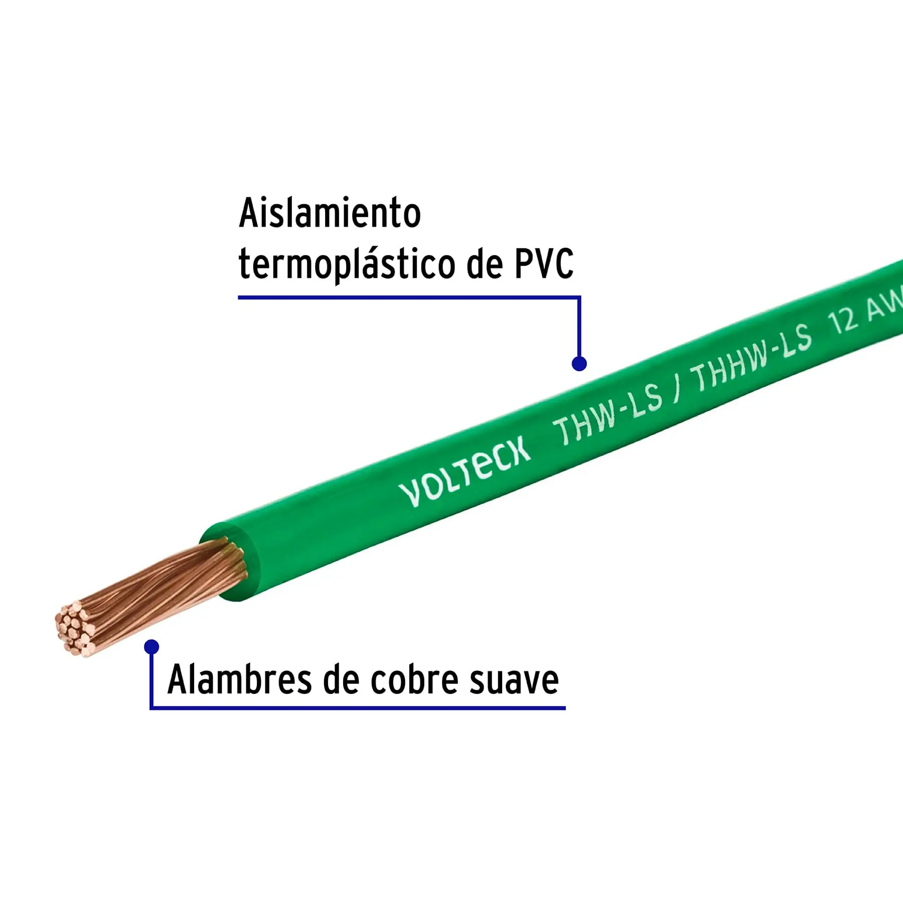 Rollo de 100 m de cable THHW-LS 12 AWG verde, VOLTECK