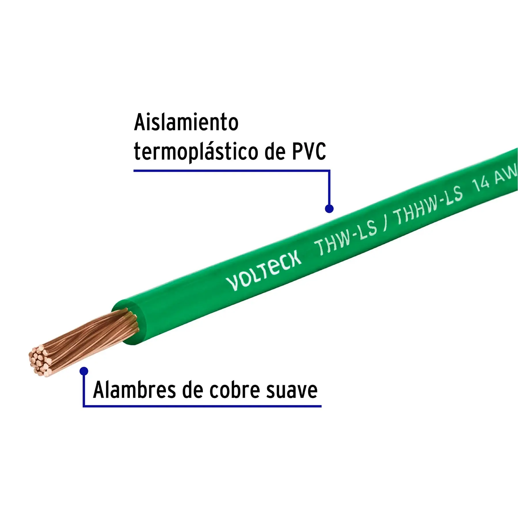 Rollo de 100 m de cable THHW-LS 14 AWG verde, VOLTECK