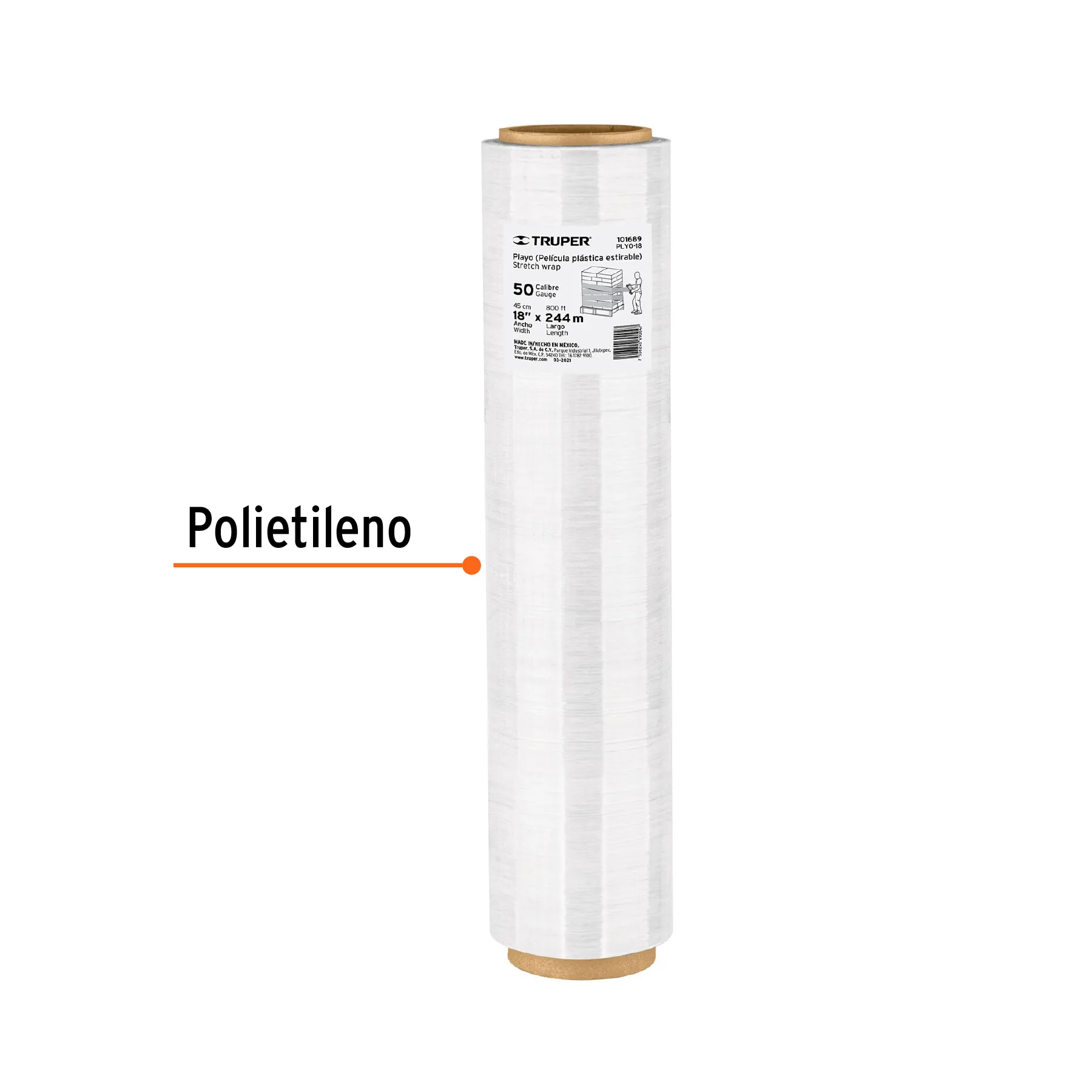 Rollo de 244m película plástica transparente playo 18' cal50