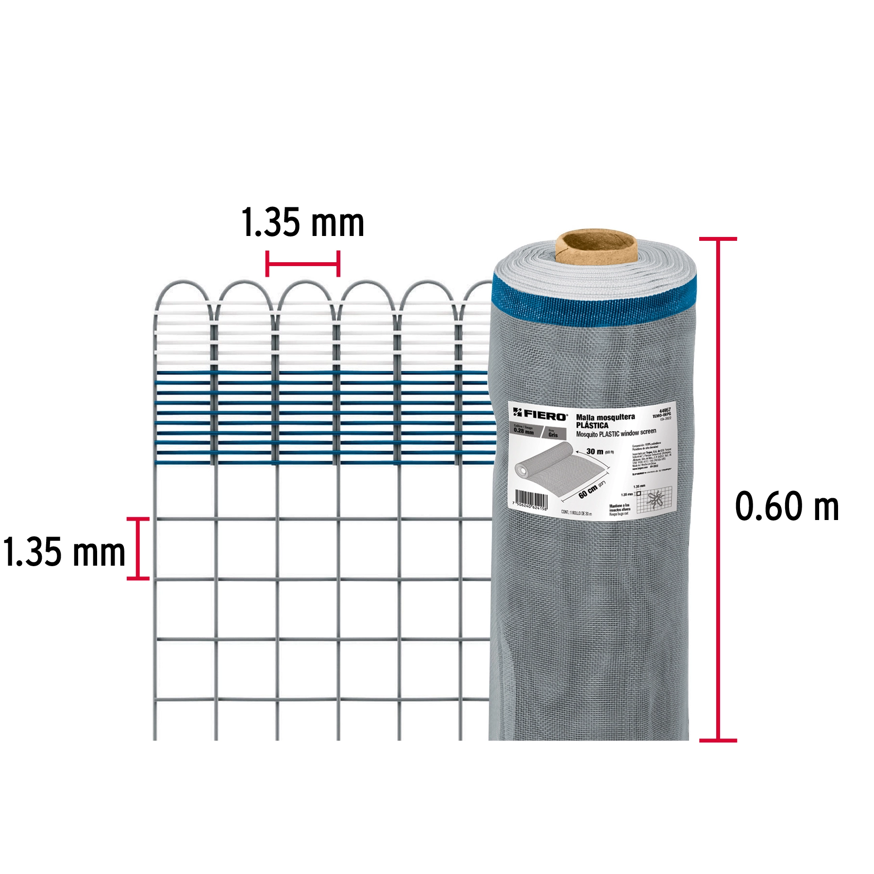 Rollo de 30 m x 0.6 m de malla mosquitera plástica gris