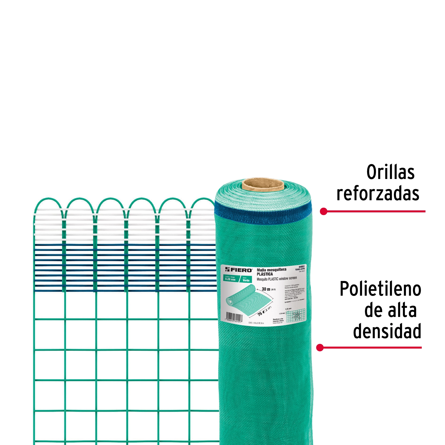 Rollo de 30 m x 0.75 m de malla mosquitera plástica verde