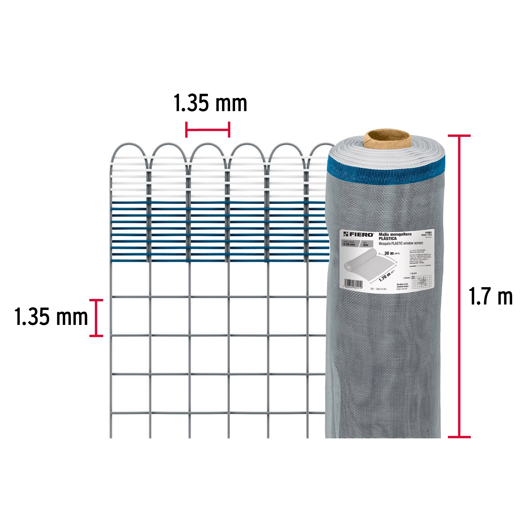 Rollo de 30 m x 1.7 m de malla mosquitera plástica gris