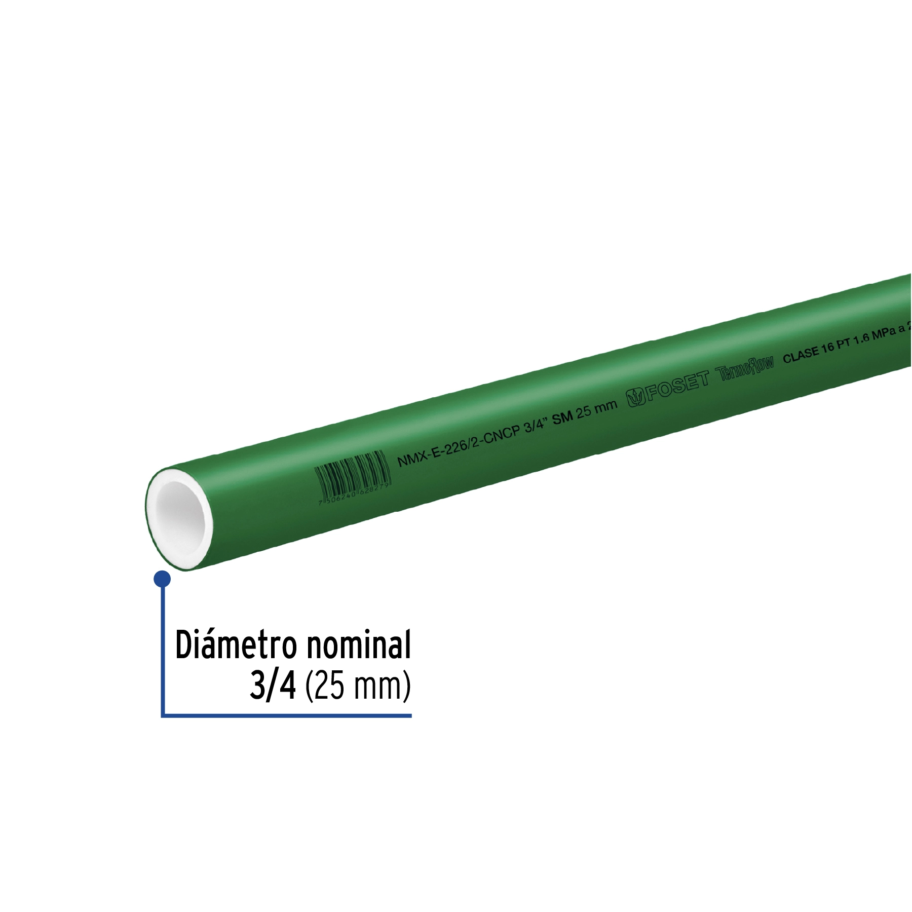 Tubo de 25mm (3/4') PPR hidráulico, 4m, 0.9kg, FOSET