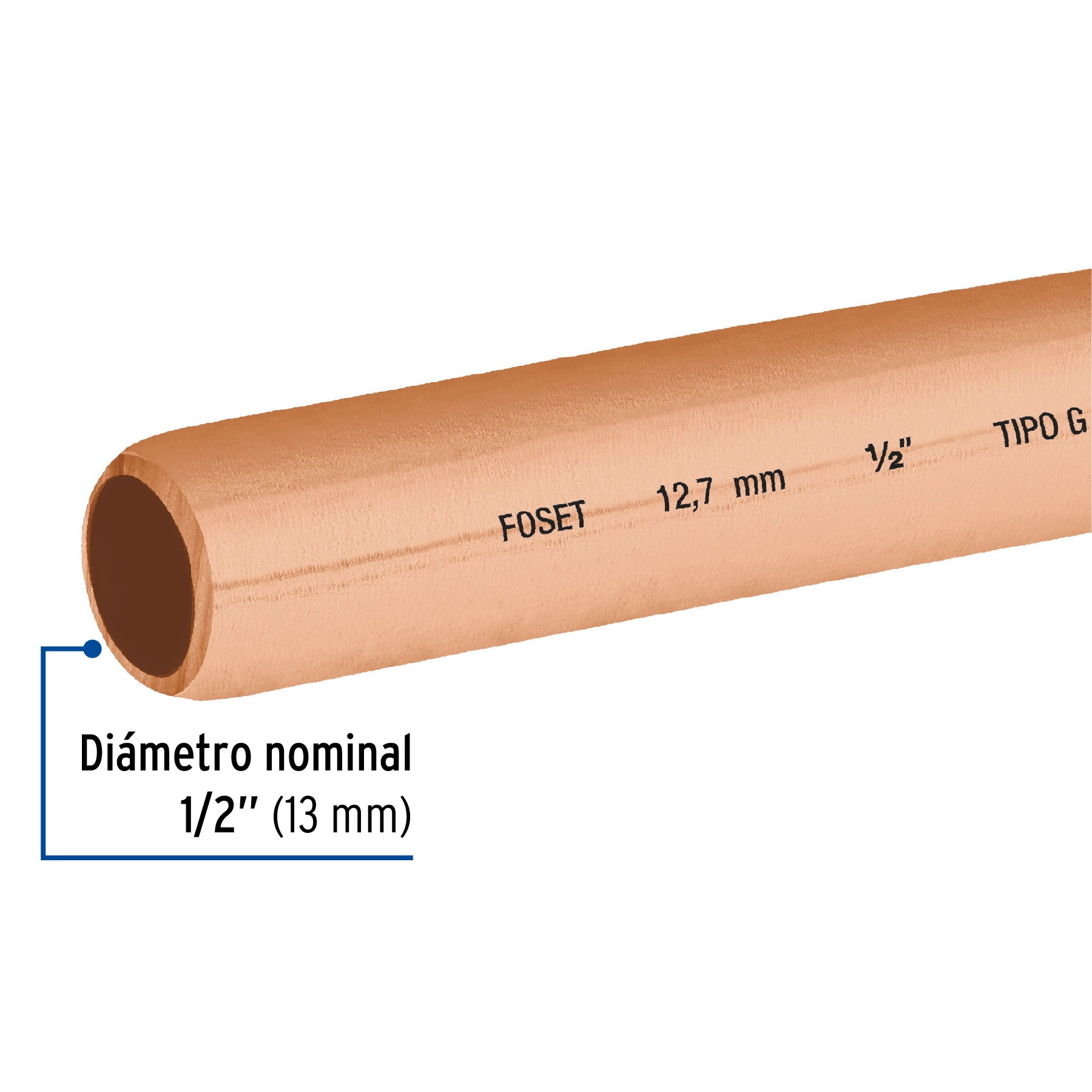 Tubo flexible de cobre 1/2', rollo de 15m, 3.7kg, FOSET