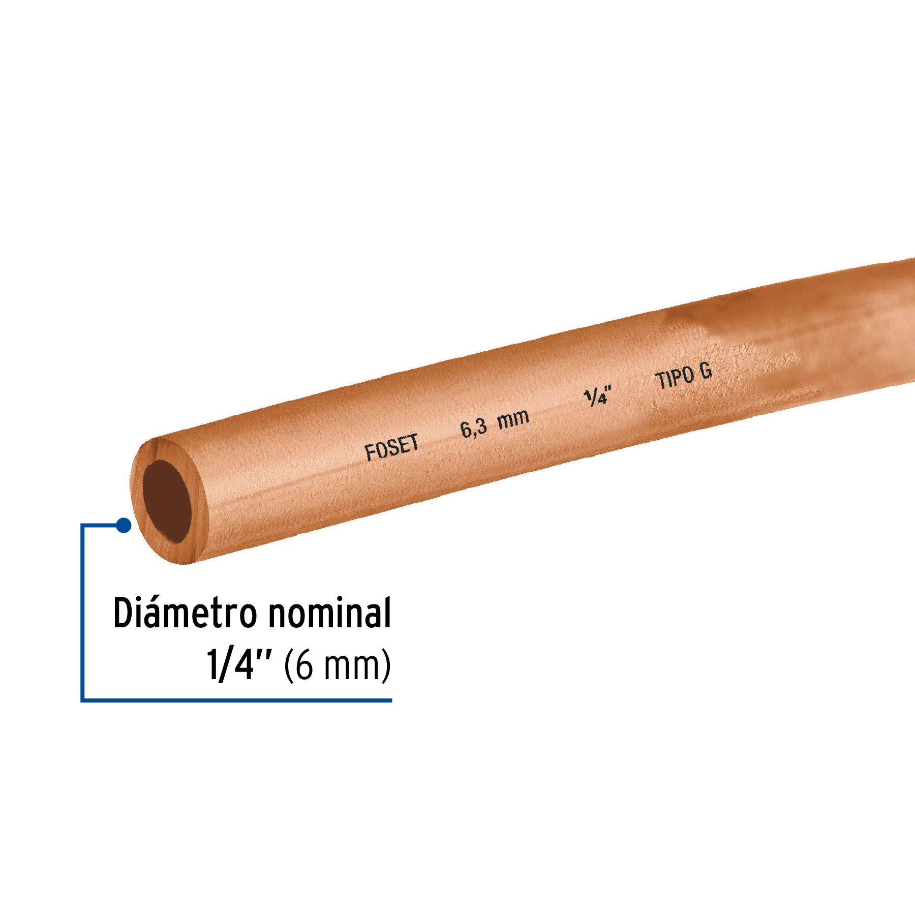 Tubo flexible de cobre 1/4', rollo de 15m, 1.7kg, FOSET