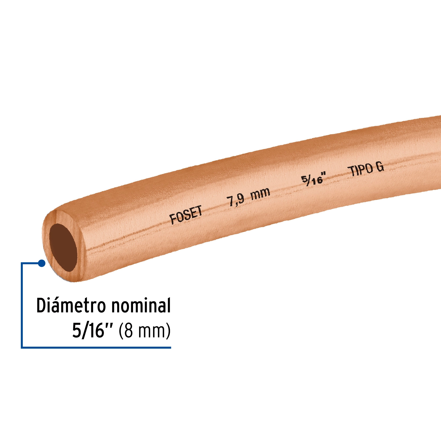 Tubo flexible de cobre 5/16', rollo de 15m, 2.3kg, FOSET